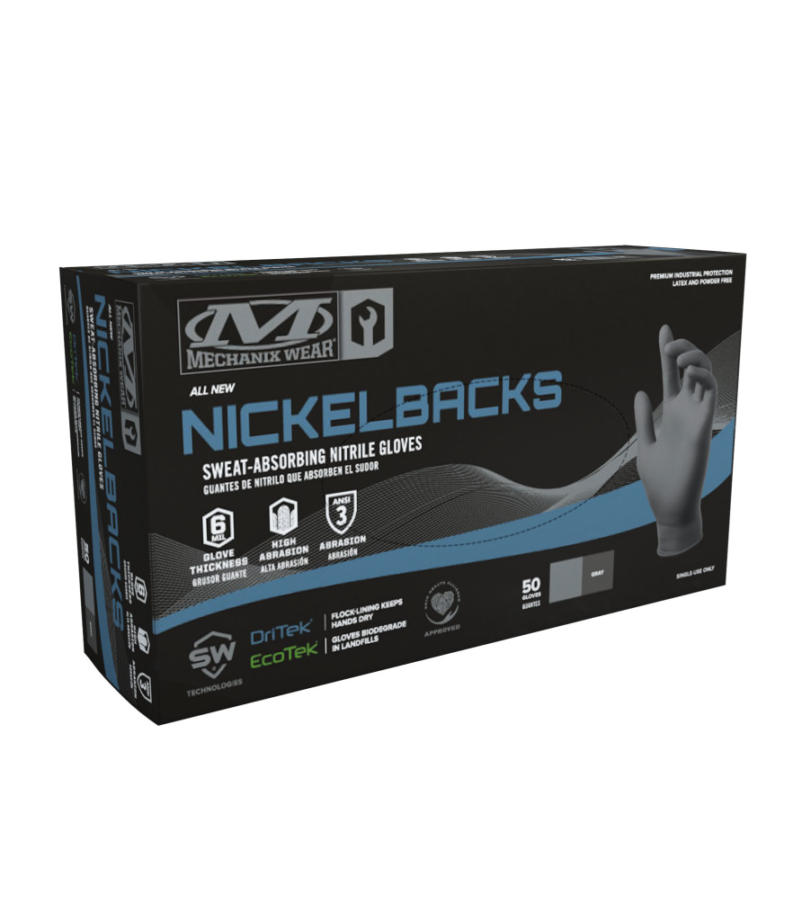 Mechanix Nickelbacks: 6 Mil Sweat-Absorbing Nitrile Gloves (Pack of 50) Grey | JESR3640